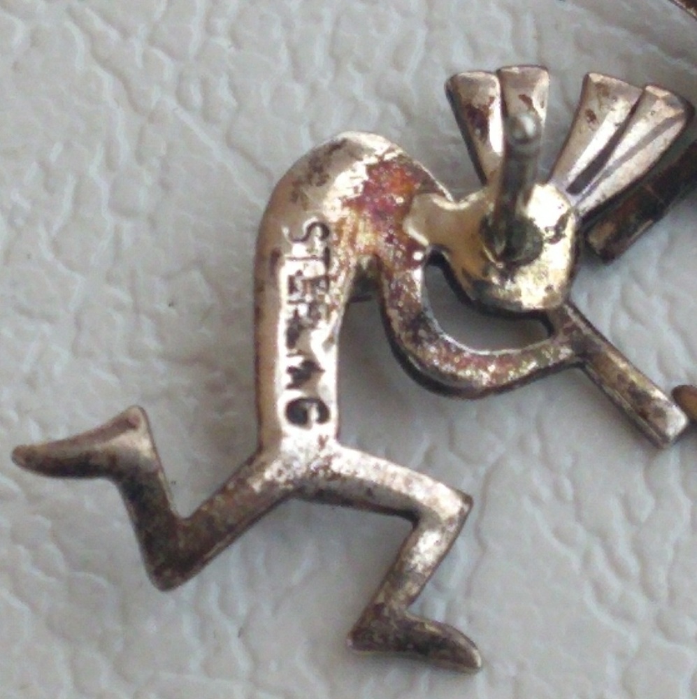 Earth Mined Opal Sterling Silver Kokopelli Stud Earrings VINTAGE Native American - Picture 5 of 8